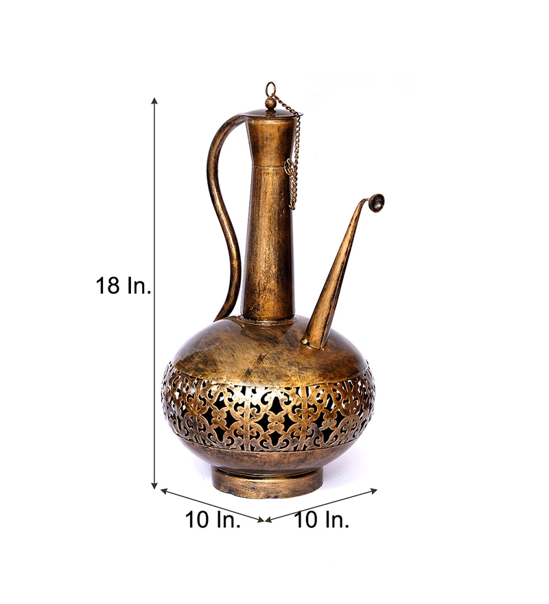 Trinity Craft Iron Big Golden Polished Surai Diya Candle Lantern T-Light Holder | Table Decor | Table Showpiece