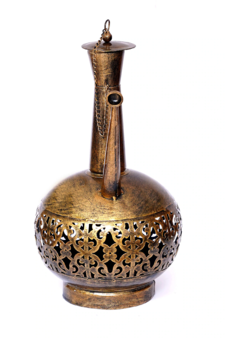 Trinity Craft Iron Big Golden Polished Surai Diya Candle Lantern T-Light Holder | Table Decor | Table Showpiece