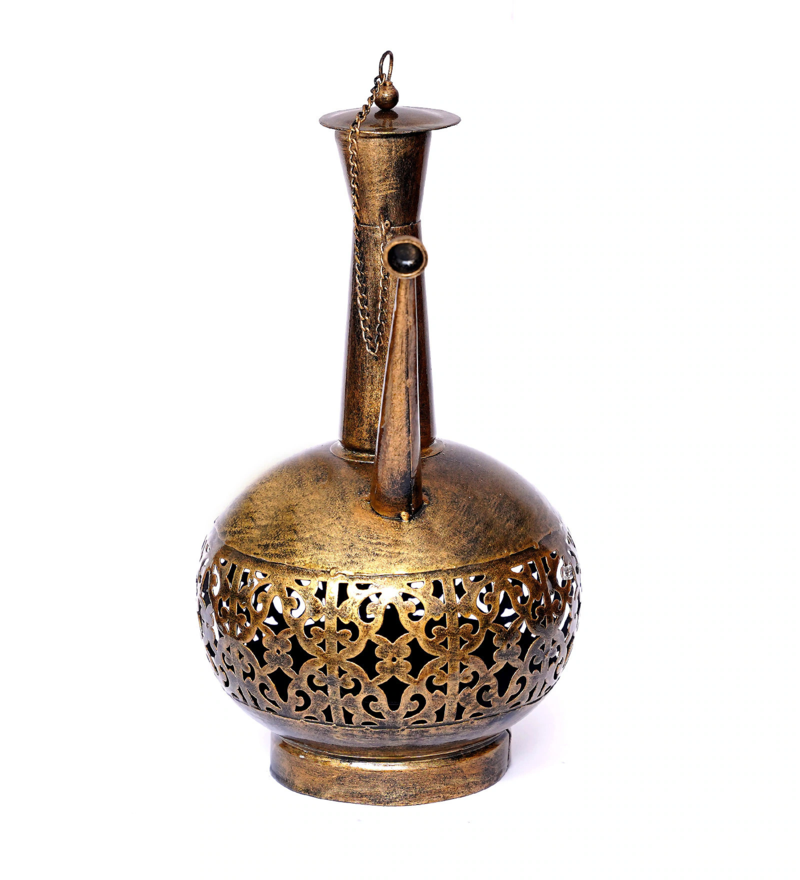 Trinity Craft Iron Big Golden Polished Surai Diya Candle Lantern T-Light Holder | Table Decor | Table Showpiece