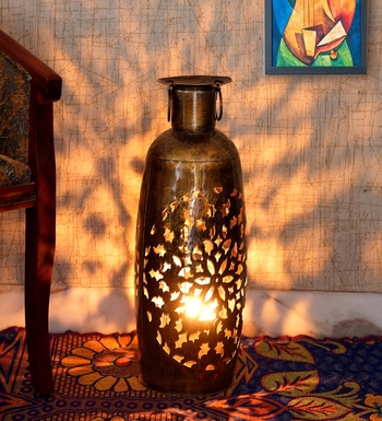 Trinity Craft Iron Golden Polished  Barmeri Bristol Bharni Diya Candle Lantern T-Light Holder | Table Decor 1