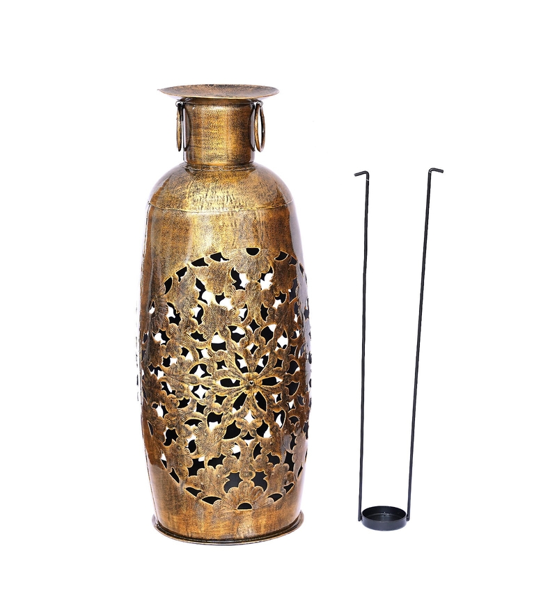 Trinity Craft Iron Golden Polished  Barmeri Bristol Bharni Diya Candle Lantern T-Light Holder | Table Decor