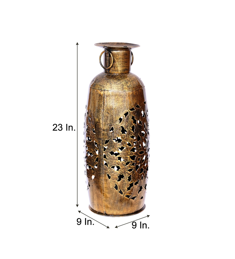 Trinity Craft Iron Golden Polished  Barmeri Bristol Bharni Diya Candle Lantern T-Light Holder | Table Decor