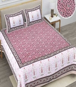 Jaipuri Pink Color Printed 100% Cotton Double Bedsheet