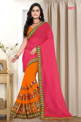 Orange embroidered georgette saree with blouse 1