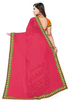 Orange embroidered georgette saree with blouse