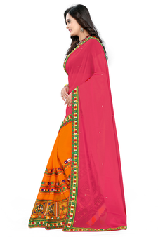 Orange embroidered georgette saree with blouse