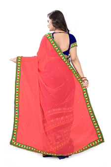 Blue embroidered georgette saree with blouse
