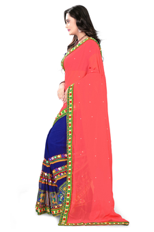 Blue embroidered georgette saree with blouse