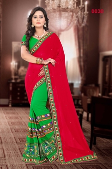 Green embroidered georgette saree with blouse