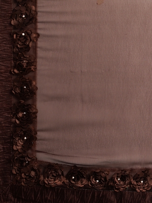 Brown plain georgette saree with blouse 4