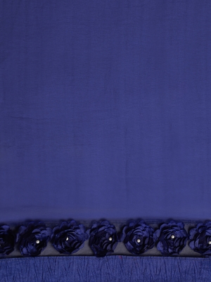 Dark royal blue plain georgette saree with blouse 4