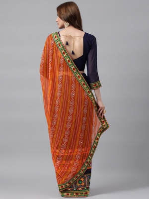 Dark royal blue embroidered georgette saree with blouse 2