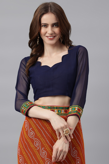 Dark royal blue embroidered georgette saree with blouse