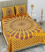 Jaipuri Orange Color Printed 100% Cotton Double Bedsheet