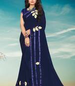 Dark royal blue embroidered georgette saree with blouse