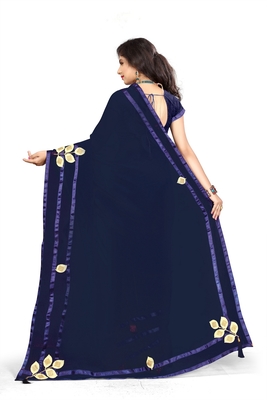 Dark royal blue embroidered georgette saree with blouse 2