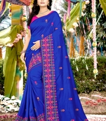 Blue embroidered georgette saree with blouse