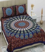Jaipuri Blue Color Circle Print 100% Cotton Double Bedsheet