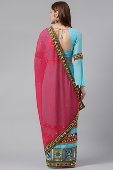 Sky blue embroidered georgette saree with blouse