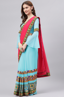 Sky blue embroidered georgette saree with blouse