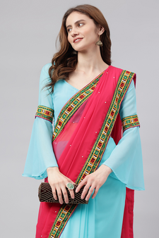 Sky blue embroidered georgette saree with blouse