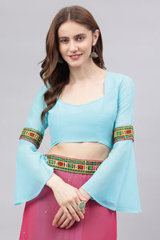 Sky blue embroidered georgette saree with blouse