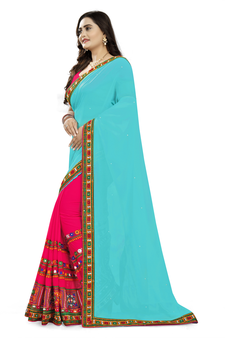 Pink embroidered georgette saree with blouse