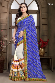 Blue embroidered georgette saree with blouse