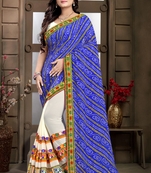Blue embroidered georgette saree with blouse
