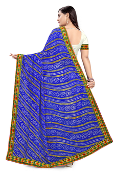 Blue embroidered georgette saree with blouse