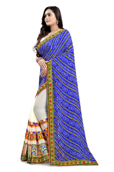 Blue embroidered georgette saree with blouse