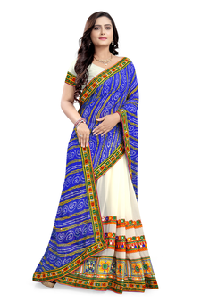 Blue embroidered georgette saree with blouse