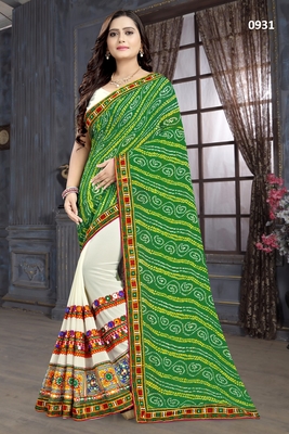 Green embroidered georgette saree with blouse 1