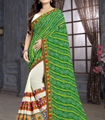 Green embroidered georgette saree with blouse