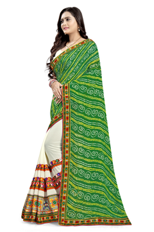 Green embroidered georgette saree with blouse