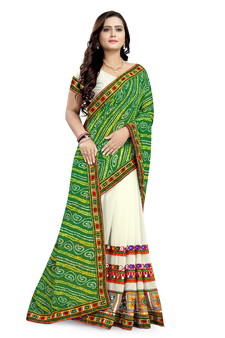 Green embroidered georgette saree with blouse