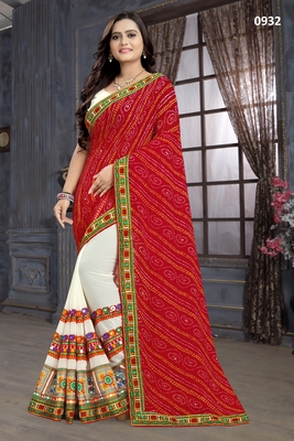Red embroidered georgette saree with blouse 1