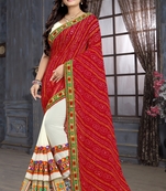 Red embroidered georgette saree with blouse
