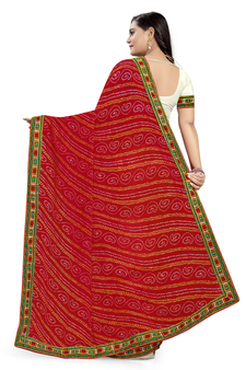 Red embroidered georgette saree with blouse