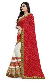 Red embroidered georgette saree with blouse