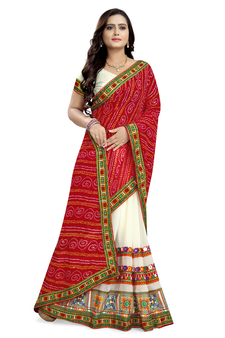Red embroidered georgette saree with blouse