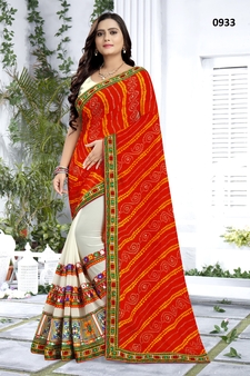Orange embroidered georgette saree with blouse