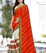 Orange embroidered georgette saree with blouse