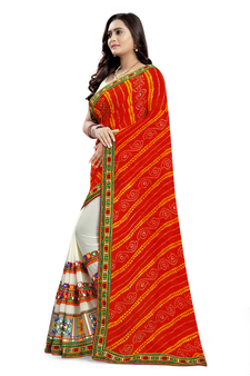 Orange embroidered georgette saree with blouse