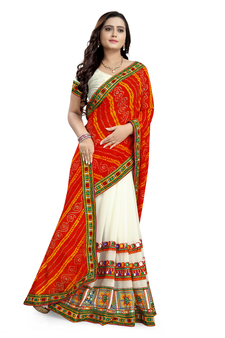 Orange embroidered georgette saree with blouse