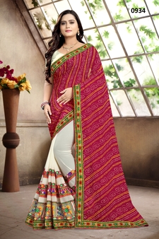 Pink embroidered georgette saree with blouse