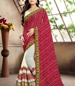 Pink embroidered georgette saree with blouse