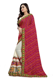 Pink embroidered georgette saree with blouse