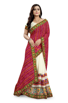 Pink embroidered georgette saree with blouse