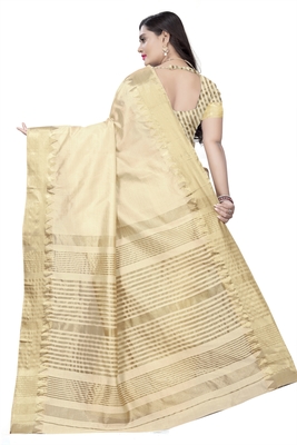 Cream printed art silk saree with blouse 2